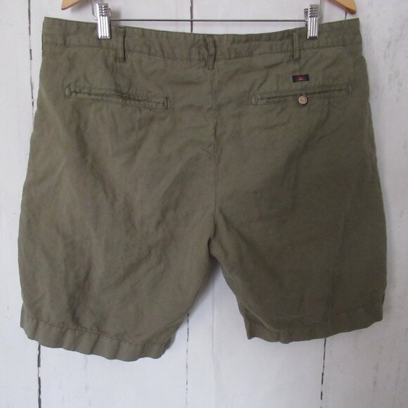 Faherty Shorts 38 Olive Green Linen Cotton Blend Flat Front - Picture 3 of 6